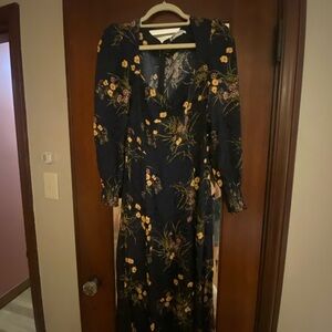 Reformation Navy Floral Long Sleeve Dress